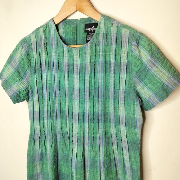 Vtg Positive Attitude Plaid Cotton Dress Modest Preppy - Picture 3 of 8